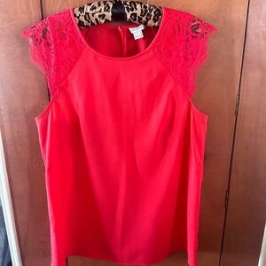 J. Crew Vibrant Red Lace Cap Sleeve Blouse